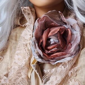 Accessories Upcycled Jabot Avangard Tie Vintage Rose Magnolia Peony Pin